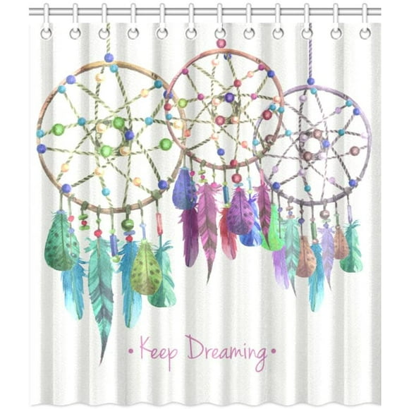 Vintage Hand Drawing Dream Catcher Shower Curtain Waterproof Polyester Peva Curtain for Bathroom Retro Dreamcatcher Novelty Bathroom Decor 72 by 72 inches