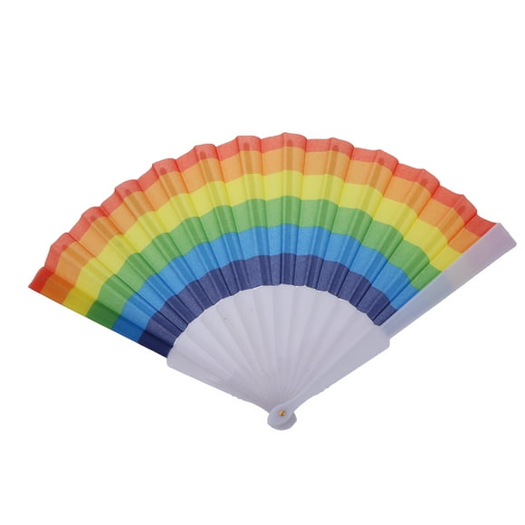 Rainbow Folding Fan Colorful Fabric LGBTQ Gift Folding Fan for Performance Parade Dance