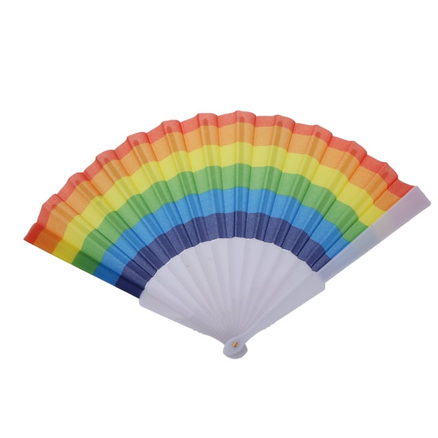 Rainbow Folding Fan Colorful Fabric LGBTQ Gift Folding Fan for Performance Parade Dance