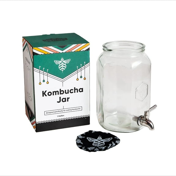 Craft A Brew Kombucha Brewing Jar with Valve, Cloth Cover, Pour Spout, Volume Markers, Mess-Free Bottling