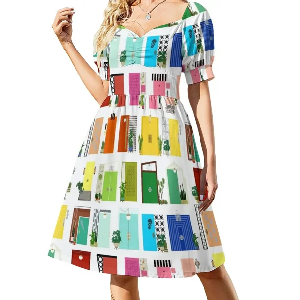 Vestido de manga corta con diseño moderno de mediados de siglo, vestidos de noche para mujer, vestido largo para mujer, ropa de playa