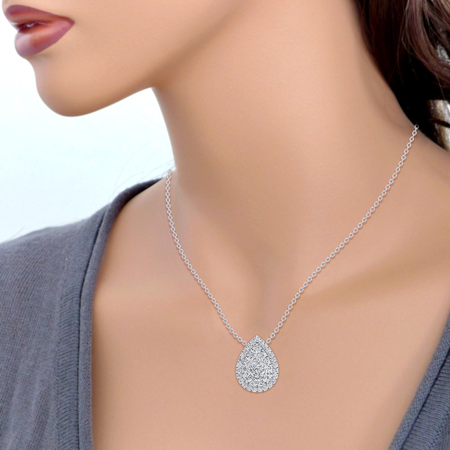 Pear Diamond Halo Necklace at Diamond and Gold Warehouse