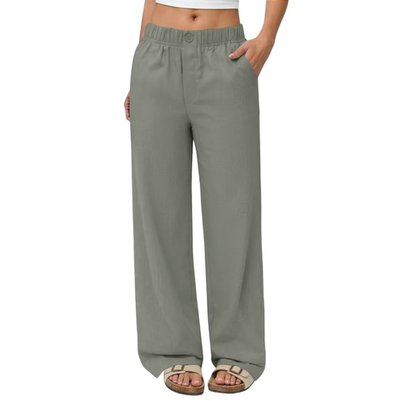 AzureSilk Linen Pants Women Wide Leg Elastic Waist Flowy Palazzo Casual Pants with Pockets Beach Travel Trousers, Size S-3XL