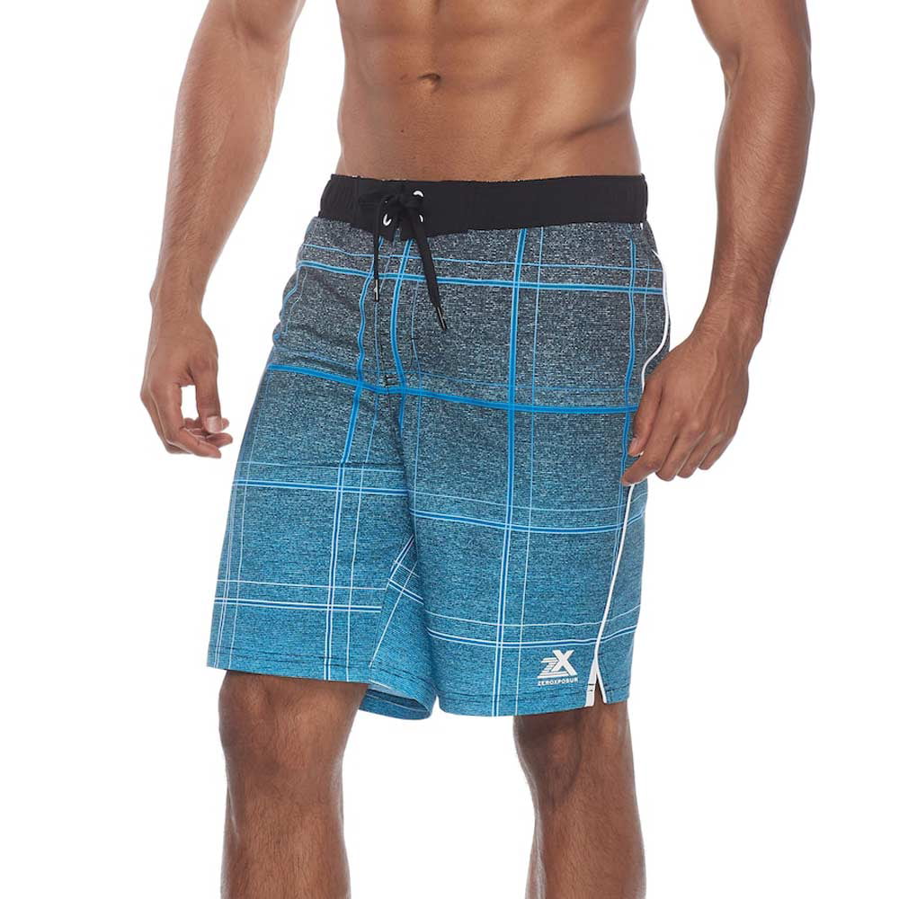 Zeroxposur Swim Shorts Mens XL Stretch UV Blue Plaid Comfort Waist