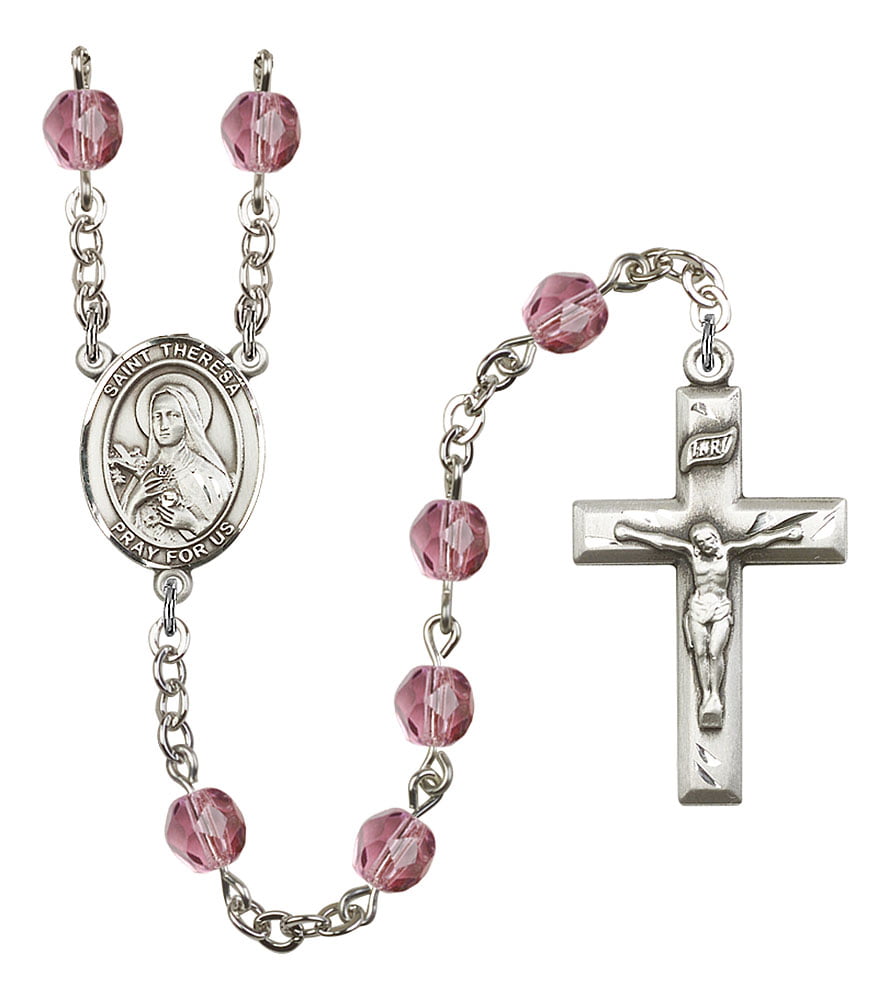 Perpetua Rosary with 6mm Crystal Color Fire Polished Beads Silver Finish St and 1 3/8 x 3/4 inch Crucifix Gift Boxed Perpetua Center St