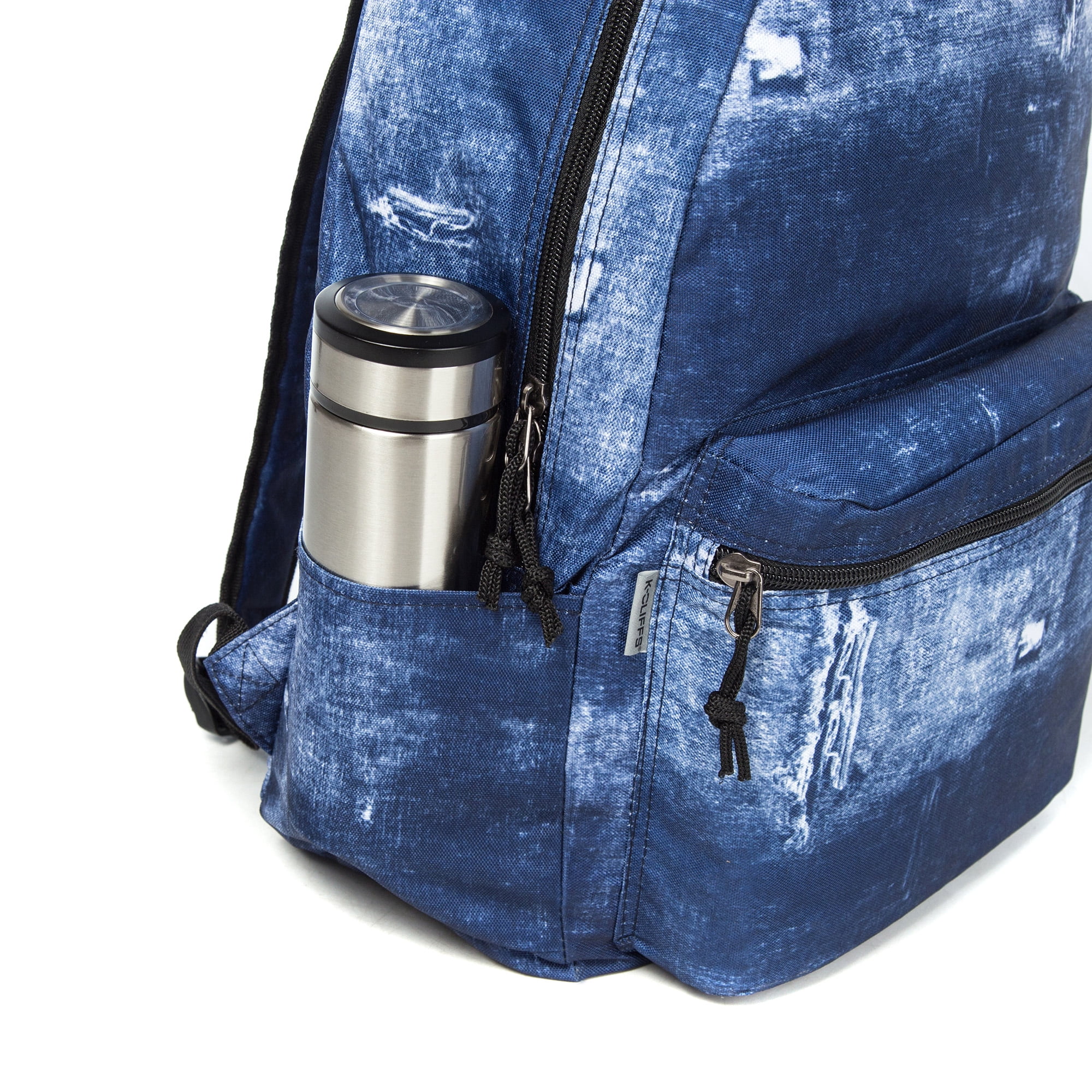 K-Cliffs Printed Backpack Simple Pattern Bookbag Classic Travel for laptop & Tablet, Blue Denim Jean for all ages, unisex