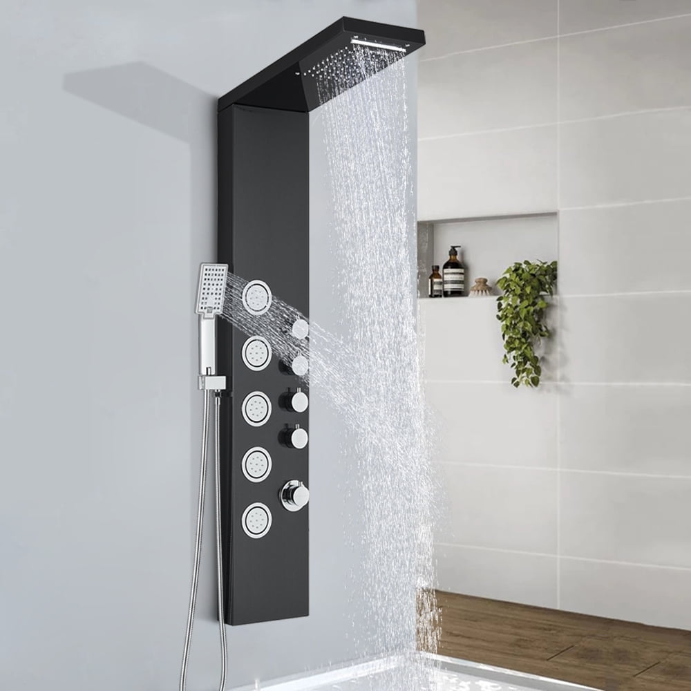 Stainless Steel Shower Panel Tower Rainfall Waterfall Massage Body System Tap 