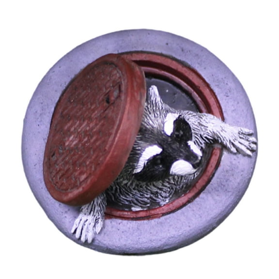 Whimsically Manhole Cover Raccoons Figurine Miniature ResinsAn1ma1Figure for Book Shelf Mantelpiece or Patios Display