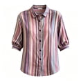 thumbnail image 6 of PBFRDSJ Womens 3/4 Sleeeve Striped Button Down Shirt Vintage Collar Loose Fit Casual Blouse for Office Business, 6 of 6