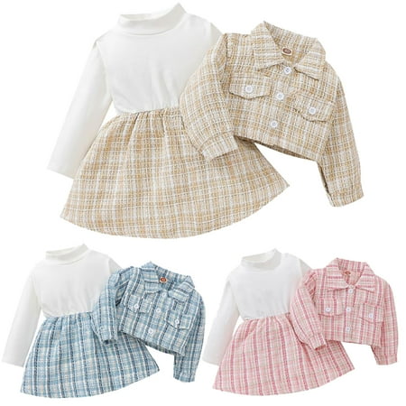 

Xinhuaya 3-24M Toddler Baby Girls Plaid Skirt Set Cardigan Coat+Tutu Dress Set Long Sleeve Fall Outfit Set