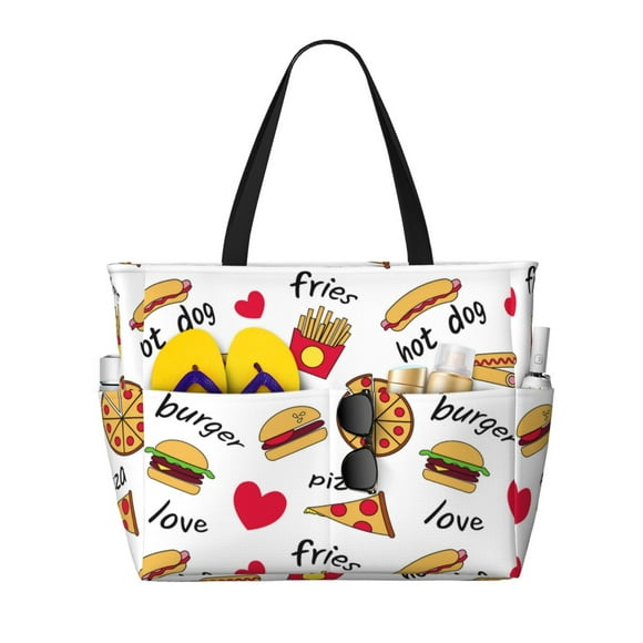 Fotbe Fast Food Bolsa de Viaje para Playa - Resistente al Agua, Bolsa Tote de Gran Capacidad y Ligera con 7 Bolsillos para Mujeres y Hombres