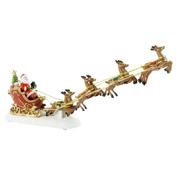 Santa Pulling a Sleigh Scene Ornament Illuminated Resin Centerpiece for Holiday Table Decor