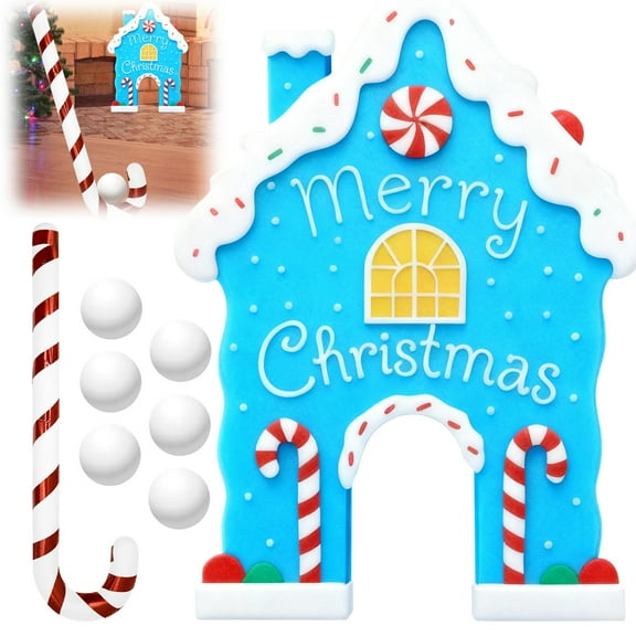 Blue Christmas Golf Toy Set Holiday Wooden Mini Golf Toy with Candy Cane Club & 6 Balls Family Golf Game Kit Xmas Party Game Props Set for Adults and Kids