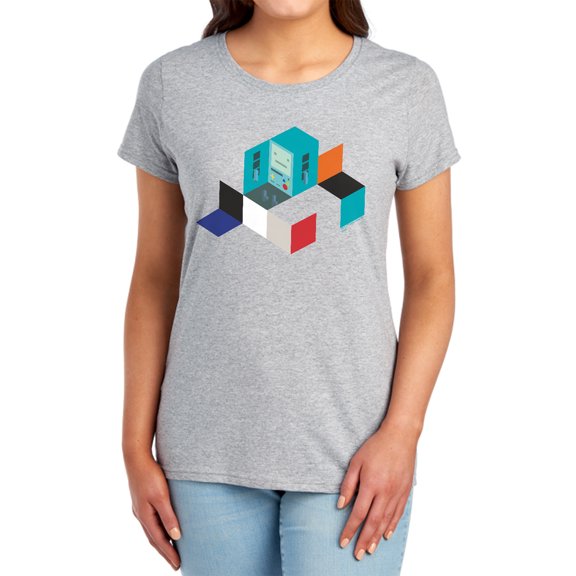 Adventure Time BMO Blocks Women's T Shirt, Athletic Heather, Small
