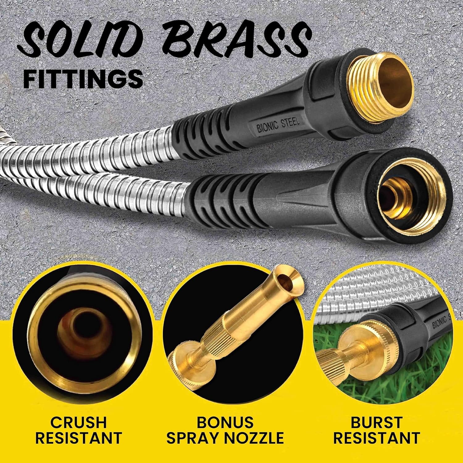 Bionic Steel Pro Garden Hose 100' ft Water Hose Outside Heavy Duty Metal Hose Stainless Steel w/ Spray Nozzle Kink-Free