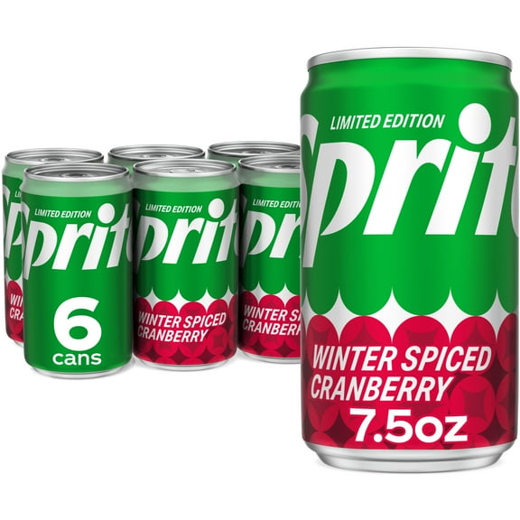 Sprite Winter Spiced Cranberry, Lemon Lime Mini Soda Pop Soft Drink, 7.5 fl oz, 6 Pack Cans