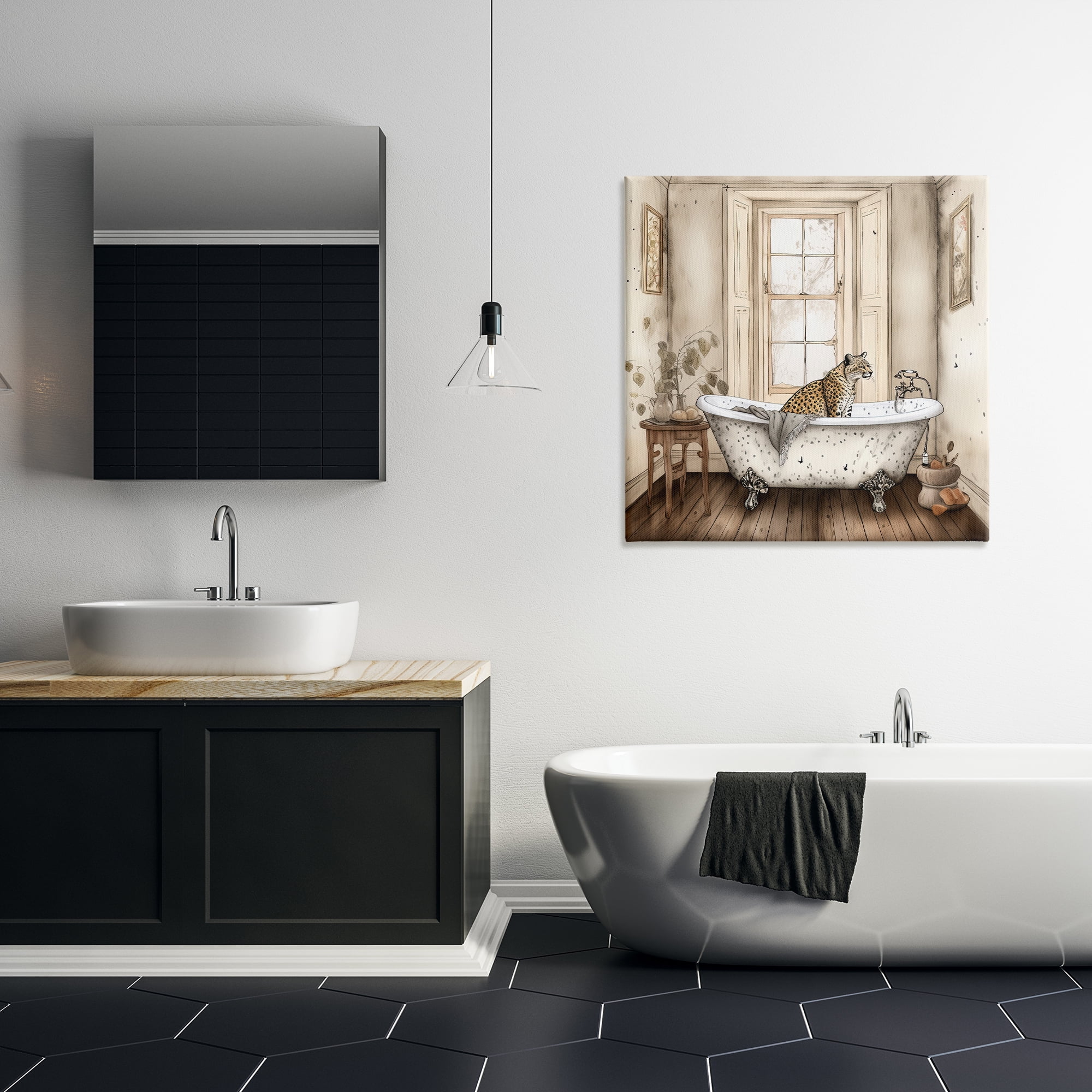 Neutral Leopard Bathtime Canvas Wall Art, design by Sasha