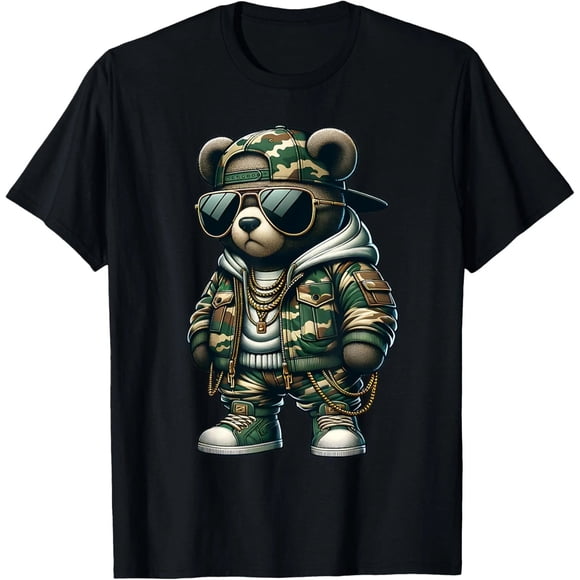 Camo Teddy Bear Hip Hop Streetwear Urban Camouflage Animal Unisex T-Shirt M241, S - 5XL