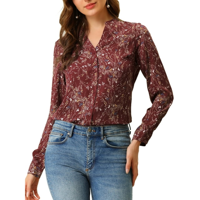 INSPIRE CHIC Blouse à Fleurs à Manches Longues Col en V Boutonnée pour Femmes