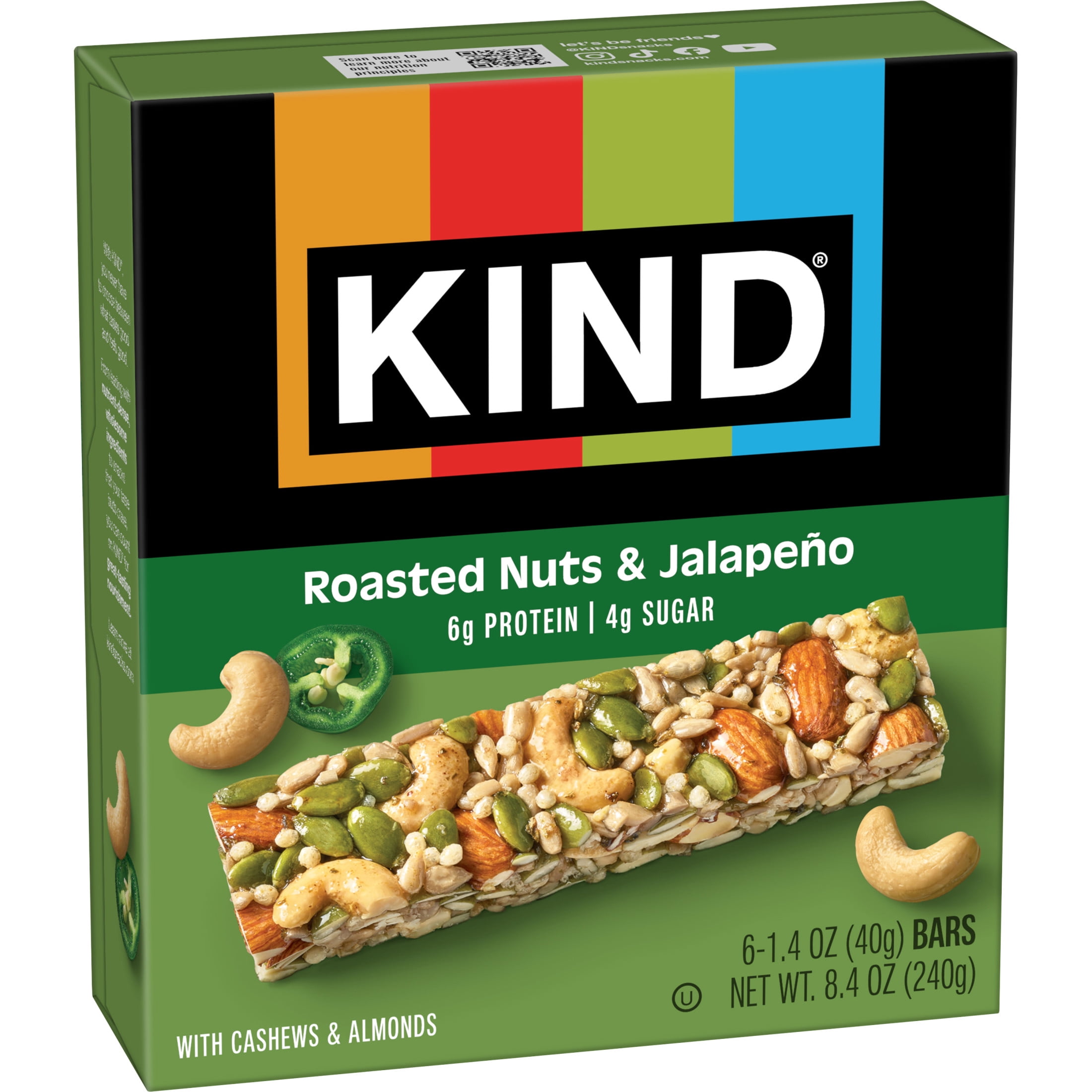 KIND Savory Nut Bars, Gluten Free Snacks, Roasted Nuts & Jalapeno, 8.4oz Box (6 Bars)