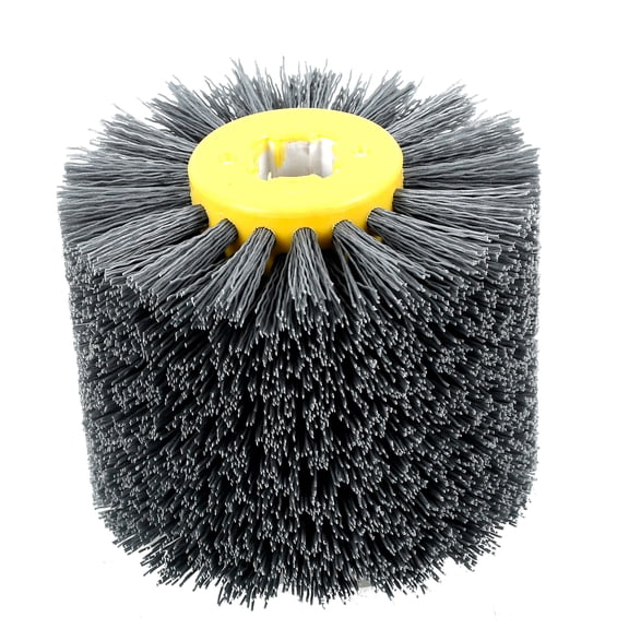 Abrasive Wire Drawing Wheel 80/120/320 Grit Durable Wood Drum Burnishing Brush Wear-Resistant Wheel Drum Polishing Brush Surface Sanding Nylon Wire Drum Brush for Wood Deburring