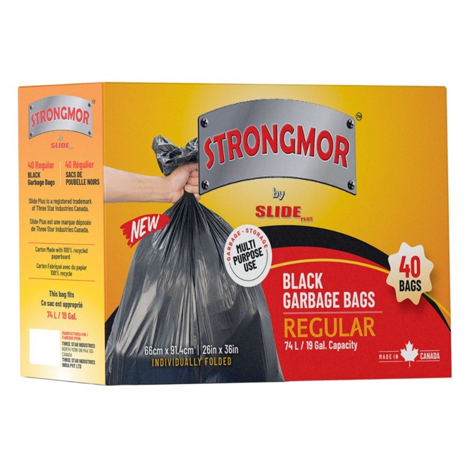 Strongmor Garbage Bags Single Folded Black 26x36 in, 40 Count (Pack of 2)