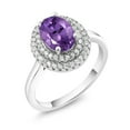thumbnail image 2 of Gem Stone King 925 Sterling Silver Oval Purple Amethyst Halo Engagement Ring for Women (2.35 Cttw, Gemstone February Birthstone, Oval 8X6MM, Size 5), 2 of 4