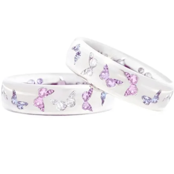 VOLALO 925 Sterling Silver Butterfly Inlay Cubic Zirconia Statement Thumb Ring for Women