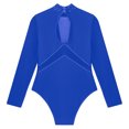 thumbnail image 6 of HULIJA Kids Girls Figure Ice Skating Ballet Dance Leotard Rhinestones Mock Neck Bodysuit Long Sleeve Blue 12, 6 of 7