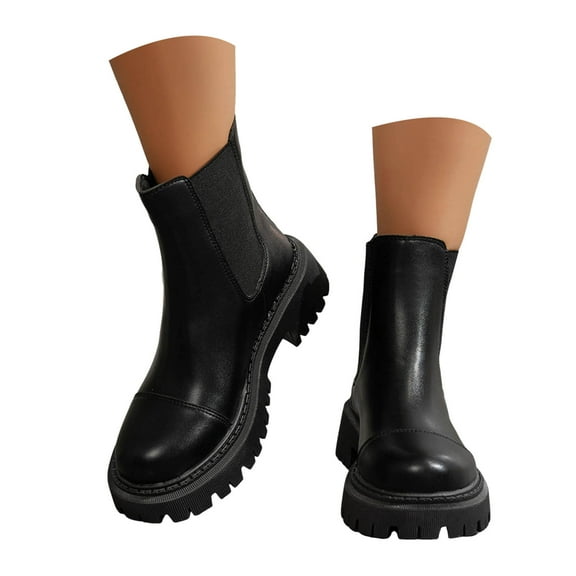 Mostsola Womens Chelsea Ankle Boots Platform Lug Sole Casual Round Toe Elastic Pull on Booties