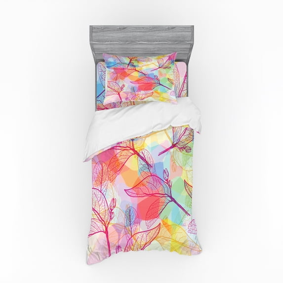 Ambesonne Abstract Bedding Set 3 Pcs, Colorful Abstract Foliage, Twin XL, Multicolor