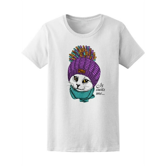 Dressed White Cat With Hat T-Shirt Women -Image by Shutterstock, Female Large
