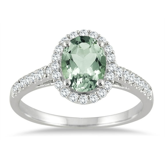SZUL Women's Green Amethyst and Diamond Halo Ring in 10K White Gold