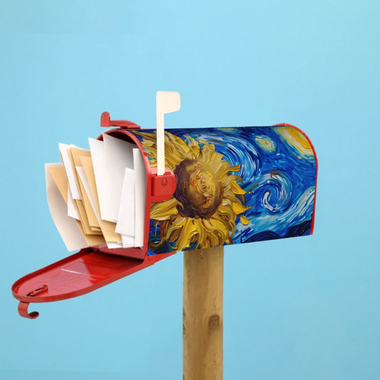 Rateoe Whimsical Sunflowers Night Sky Printed Mailbox Covers - Easy to Install Fall, Winter, Spring, Summer Mailbox Cover - Weather and UV-Resistant Mailbox Decor - Mailbox Magnetic Covers-21x18 in