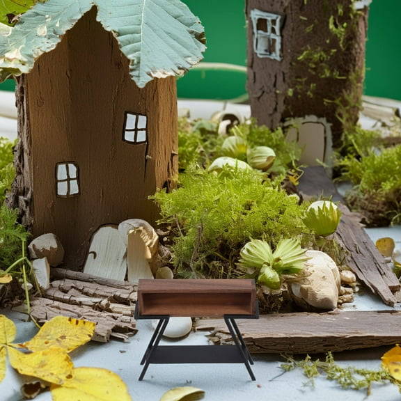 Masteelf Fairy Garden Cabinet Decoration Miniature Dollhouse Furniture Collection With Metal Rack Wooden Cupboard For Mini Plant Ornaments