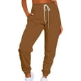 thumbnail image 2 of Lroveb Fleece Lined Sweatpants for Women, High Waisted Jogger Pants, Womens Solid Color Casual Sports Tie Up With Plush Sweater Material Pants Brown, 2 of 4