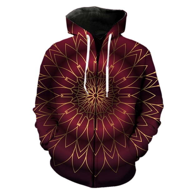 Sudadera con capucha y cremallera de mandala para hombre, estilo informal, estilo Harajuku, con estampado 3D, para adolescentes, estilo urbano, talla grande