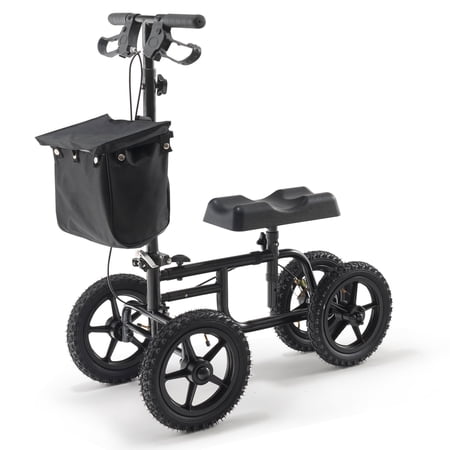 Folding Knee Scooter, Carbon Steel Knee Walker, Height Adjustable, 12" All-Terrain Wheels, Dual Brakes, 350LBS Capacity, Leg Recovery Scooter for Ankle Foot Knee Injury