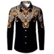 thumbnail image 1 of Camiseta con botones y diseño de diseñador de moda suave cómoda y moderna con diseño de máscara dorada máscara morada y máscara negra patrón HD, 1 of 6