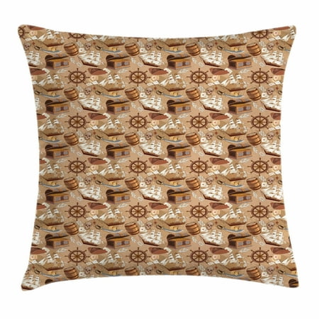- Pirates Throw Pillow Cushion Cover, Ancient Scroll Old Pirate Treasure Map Pattern Adventure Stories Concept, Decorative Square Accent Pillow Case, 16 X 16 Inches, Pale Brown White Grey, by Ambesonne
