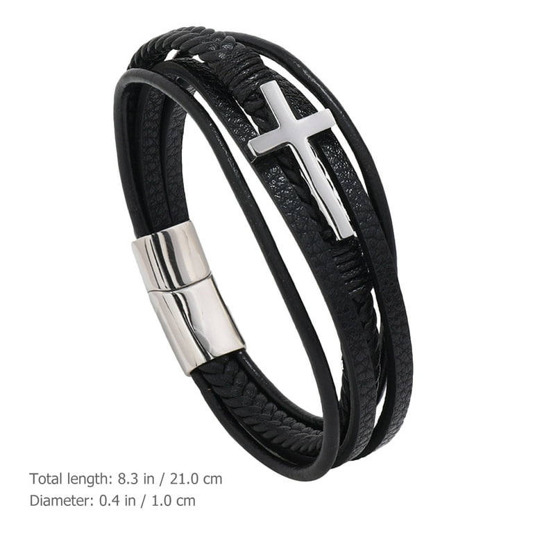ブレスレット [LANARCH][2180] Black Leather Cross Bracelet Leather Cross Bracelet for Men - FREE SHIPPING | Onecklace