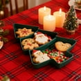 thumbnail image 1 of Christmas Tree Shaped Fruit Snack Tray Set | 3-Compartment Plastic Serving Organizer | Festive Color Options | 2PCS | Ideal for Holiday Table Decoration | 10x7.2x1.18in, 1 of 6