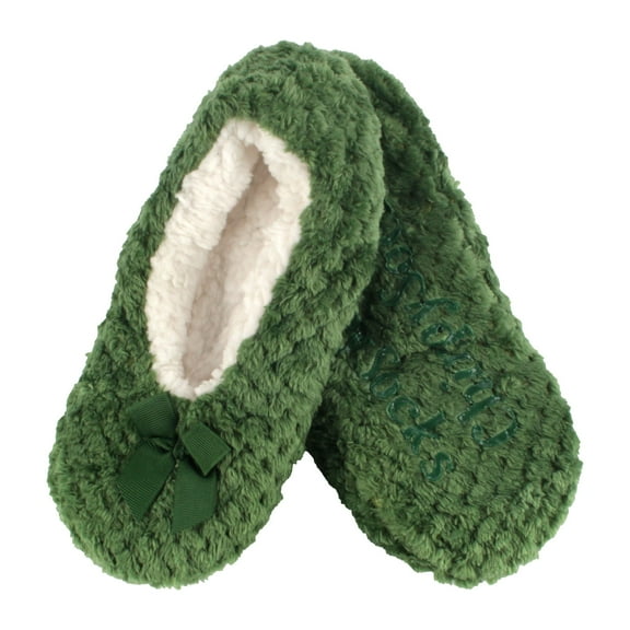 BambooMN Women's Warm Soft Touch Home Slippers with Non-Slip Grips - Green - Small - 1 Pair
