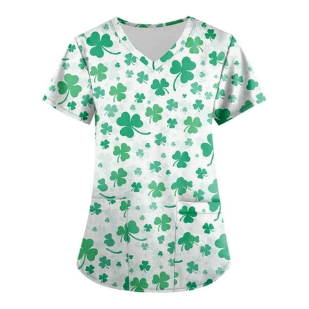 

Cakiesky Scrub Uniforms Womens Funny V Neck Short-Sleeve Medical Scrubs Dark Green S