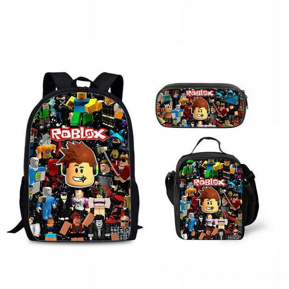 Lightweight Travel Backpack3-Piece Backpack Set:Bag Lunch Bag Pencil Case Roblox Cute 3D Cartoon Theme Waterproof Backpack,