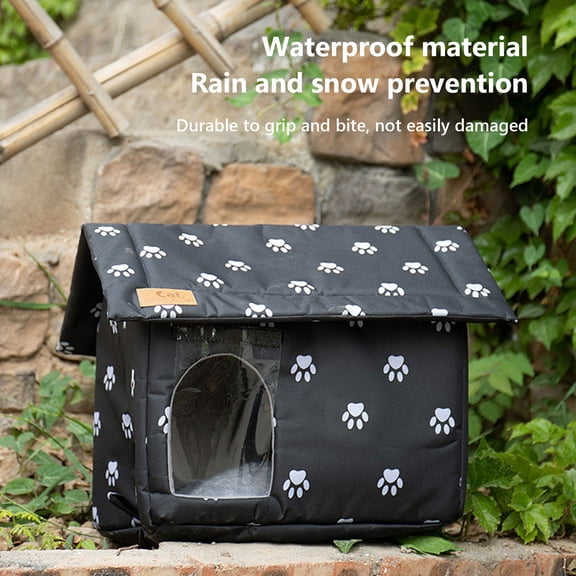 RBCKVXZ Stray Cats Shelter, Waterproof Outdoor Cats House Foldable Warm Pet Cave for Winter Tent Bed Non-Slip Kitten Cave for Feral Cat Dog Puppy Weather-proof Black (L:17.7"×15"×16.5")