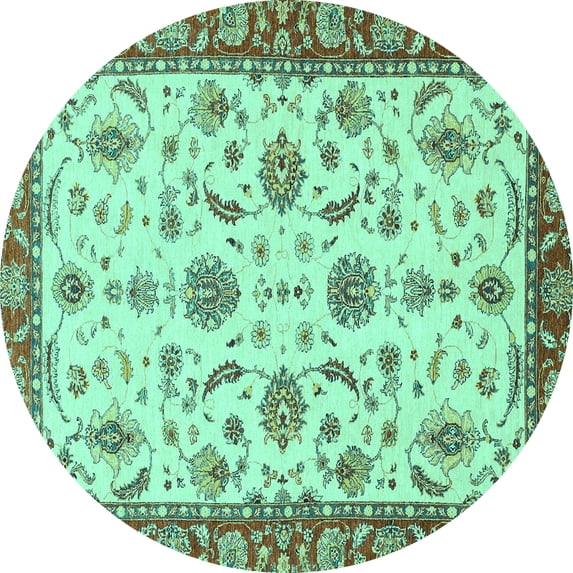 Ahgly Company Indoor Round Oriental Turquoise Blue Traditional Area Rugs, 7' Round