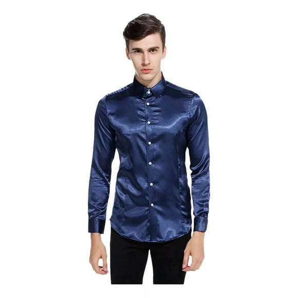 Camisas De Vestir De Seda Satinada Brillante Para Hombre
