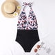 thumbnail image 2 of Traje de baño de una pieza para mujer Halter Plunge V cuello sin espalda estampado floral fruncido traje de baño para natación de verano flor rosa S, 2 of 6