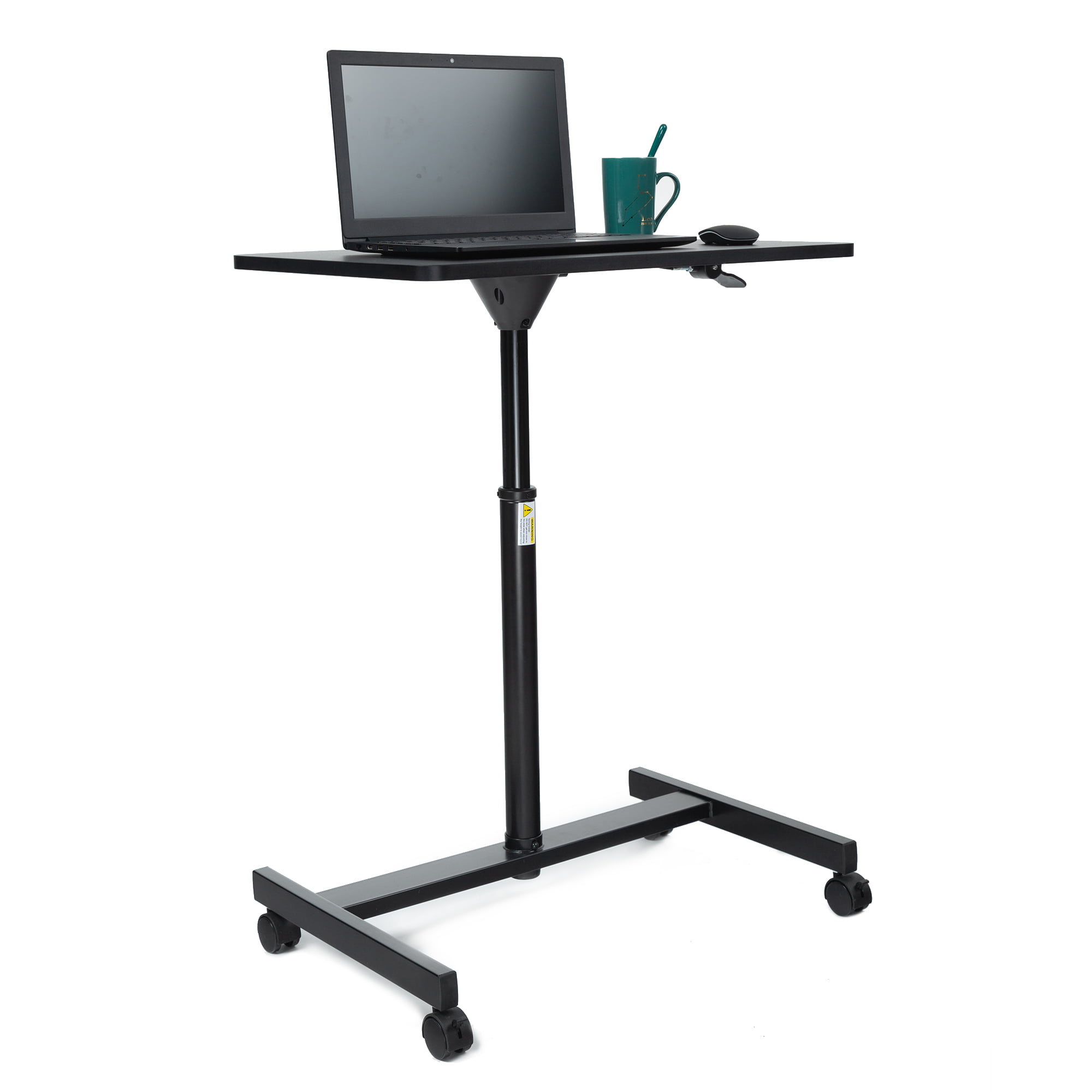 Mobile Sit-Stand Desk Adjustable Height Laptop Desk Cart Ergonomic Table  Small Standing Desk with Pneumatic Height Adjustment, Black